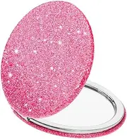 mpowtech Cute Pink Compact Mirror for Women,Small Magnifying Travel Mirror with Glitter,Portable 2 x 1x Magnification Folding Pocket Makeup Mirror Cosmetic Mirror for Gift Travel Essentials