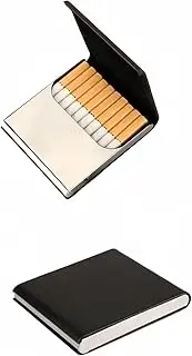 [GCFUNY] Slim Pocket Cigarette Case, Fashion Elegant Leather Stainless Steel Cigarette Box for Unisex, Portable Cigarette Organization Holder for 10 Capacity, Magnetic Open and Closure(Black+Brown-2pack)