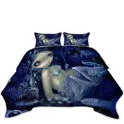 In the Abyss Scary Underwater Art Fish and Mermaid Coverlet