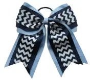 NEW "LIGHT BLUE NAVY CHEVRON" Cheer Hair Bow Pony 3" Ribbon Girls Cheerleading