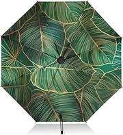 [RPLIFE] Compact Umbrella, Windproof Umbrella, Automatic Open/close, Compact Size for Women Backpacks/Handbags, Tropical Leaves Gold Dark Green Teal