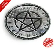Cryptic Stone Pentagram Belt Buckle - Handmade Occult Oval Buckle - 161