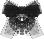 Merdia Bowknot Snoods for Women Hair | Barrette Fine Mesh Hair nets for Buns | Bow Hair Clip Barrettes for Women Thin Hair | Hair Bun Cover | Ladies Hair Clips | Dressy Clips for Hair | Black