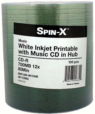 500-Pk Spin-X MUSIC Digital Audio White Inkjet Recordable CD-R Blank Disc 80Min