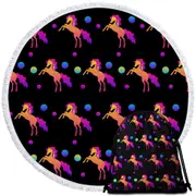 Retro Colors Horse Pattern Round Beach Towel