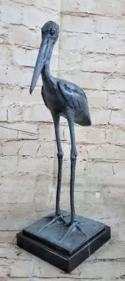 Hand Made Green Patina Wildlife Bird Stork by Bugatti Genuine Sculpture Decor