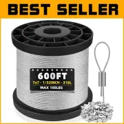 Polished 600FT 1/32IN Stainless Steel Wire for String Lights & Clotheslines