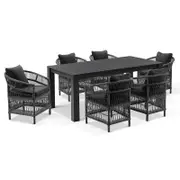 Santorini 1.8m Outdoor Rectangle Aluminium Dining Table with 6 Malawi Wicker Chairs Charcoal - Charcoal - Denim Grey