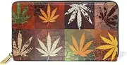 [MASSIKOA] Rastafarian Grunge Hemp Leaves Womens Leather Clutch Purses Organizer And Handbags Zip Around Wallet