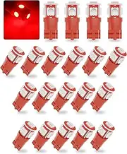Yorkim 194 LED Bulbs Red Super Bright New 5th Generation, T10 LED Bulbs, 168 LED Bulb, LED Bulbs for Car Interior Dome License Plate Map Door Courtesy Lights W5W 2825, Pack of 20