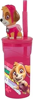 P:os 30129049 Paw Patrol Drinking Cup with Straw in Popular Paw Patrol Design Includes 3D Figure Skye on the Lid Capacity Approx. 360 ml Drinking Container for Children Made of Plastic