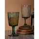 復古浮雕高腳杯高顏值玻璃杯ins風綠色紅酒杯飲料杯葡萄酒香檳杯