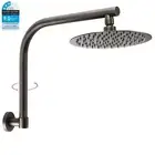 KYLINS Gun Metal Swivel Gooseneck Wall Arm Round 8" Rain Shower Head Set WELS