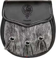Graham Semi Dress Sporran Fur Plain Leather Flap Scottish Clan Crest