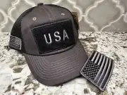NWT! USA • American Flag hat. Dark gray/black. OSFM. Adjustable. Tactical