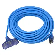 75 ft Extension Cord 3 Plug Lighted 12/3 Gauge Indoor Outdoor Blue 11-3505
