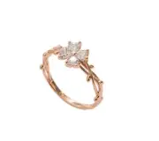 Flower Lucky 4-Leaf Clover Pave Cubic Zirconia Rose Gold GP Engagement Ring RS77