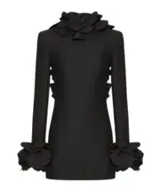 Valentino Ruffled Open Back Long-Sleeved Dress IT42 black