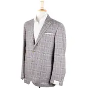 NWT $1050 LUIGI BIANCHI Unstructured Brown-Blue Check Wool-Linen Sport Coat 40 R