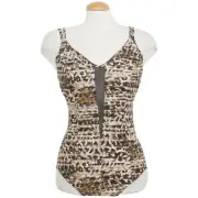 MIRACLESUIT Brown Wild Side Mesh Plunge Animal Print Underwire Swimsuit 14