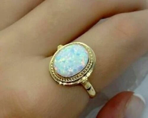 Oval Cut Fire 3Ct Opal Natural Women's Solitaire Ring 14K Yellow Gold Plated