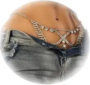 [Cusmyre] Sexy Full Rhinestone Chain Thong Panties Crystal Chain Thong Festival Rave G String Bikini Waist Chain Jewelry for Women