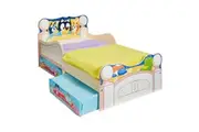 Bluey Wooden 140cm Toddler Children Single Bed w 2x Under Bed Storage Drawers