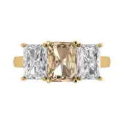 4 Emerald 3 Stone Yellow Moissanite Promise Bridal Wedding Ring 14k Yellow Gold