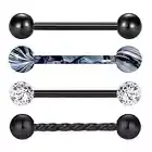 4pcs Set Tongue Bars Piercing Jewellery 5mm Ball Black