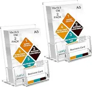 A5 Leaflet Holder with Business Card Holder, Crystal Clear Acrylic Brochure Holder 2 Pack, Freestanding Menu Flyer Perspex Display Sands for Magazine Business Card Literature Pamphlet Booklets Menu