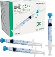 ONE-CARE 3ml Oral Syringe with Cap - Sterile, Individually Wrapped - 100 Syringes, Slip Tip, Uses include oral administration of medicine for infants, adults and animals
