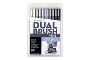 10pc Tombow Dual Brush Water-Based Pen Set Art Craft Drawing Sketching Greyscale