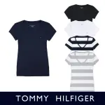 【TOMMY HILFIGER】TOMMY 經典V領刺繡小LOGO素面短袖T恤-女-多色組(平輸品)