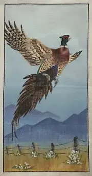 Hand-Painted FLYING TURKEY Bird Needlepoint Canvas 13-mesh mono 10x20"