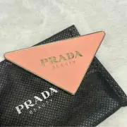 Prada Beauty Mirror Pink in Case Logo Pocket Size Triangle Slim Hand Held NEW