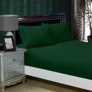 Fabric Fantastic 1000tc Ultra Soft King Single Size Bed Dark Green Fitted Sheet & Pillowcase Set