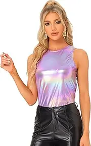 [Allegra K] Women's Party Shiny Sleeveless Camisole Club Shimmer Metallic Tank Top