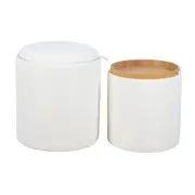 White Chenille Storage Ottoman with Tray