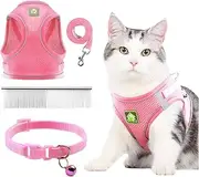 CUEMOON Dog Harness and Leash, Breathable Adjustable Harness, Reflective Harness for Puppies, Set with Harness and Leash for Puppies, Cats and Kittens, M (Pink, M)