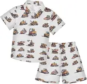[Caihoyu] Kids Hawaiian Button Down T Shirt Shorts Set Toddler Boy Clothes Summer Print Shirt Outfits Clothes