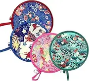 4 pcs Round Japanese portable folding fan, hand-held colorful flower round fan, Frisbee gift, for travel, events, festivals, party gifts, outdoor games