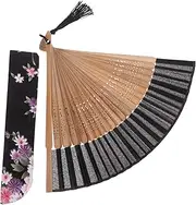 HEALEEP 1set Folding Dance Fan Traditional Chinese Handheld Decorative Fan with Tassel Sleeve for Stage Performance Belly Dancing and Home Vintage Style