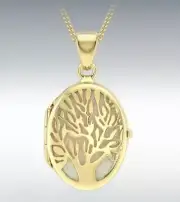 9ct Gold Fabric Backed Tree of Life Locket 30x16mm