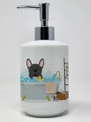 Black French Bulldog in Bathtub Ceramic Soap Dispenser Hand Soap Dispenser Pump