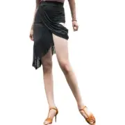 Women Latin Dance Skirt Ballroom Tango Rumba Costume Fringe Salsa Asymmetrical