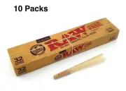10 X Raw Classic Natural Unrefined 1 1/4 Pre Rolled Paper Cones 32 Pack Cone