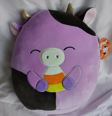 2024 NWT Alexie 12" Purple & Black Cow Candy Corn Squishmallow Plush Halloween