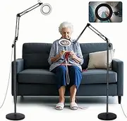 10X Magnifying Floor Lamp, 3-in-1 Hands Free Magnifying Glass with Light and Stand, 2 Color Modes with Clamp for Esthetician Facials Close Work Reading