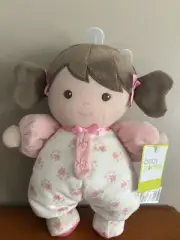 Baby Starters Doll Floral White Pink Brunette Soft Plush Lovey Rattle New Nwt