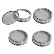 4 Pack Mesh Strainer Jar Stainless Steel Sprouting Jars Mason Wide Mouth 86MM